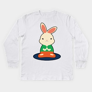 Rabbit at Yoga on Yoga mat Kids Long Sleeve T-Shirt